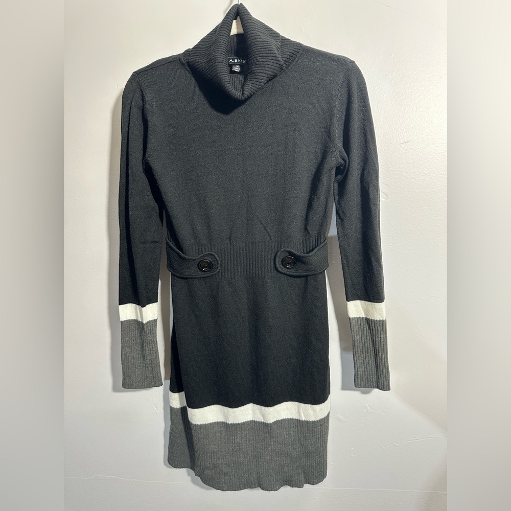 A.‎ Byer Women’s M Long Sleeve Turtleneck Sweater Dress Black Gray | SKU 0734